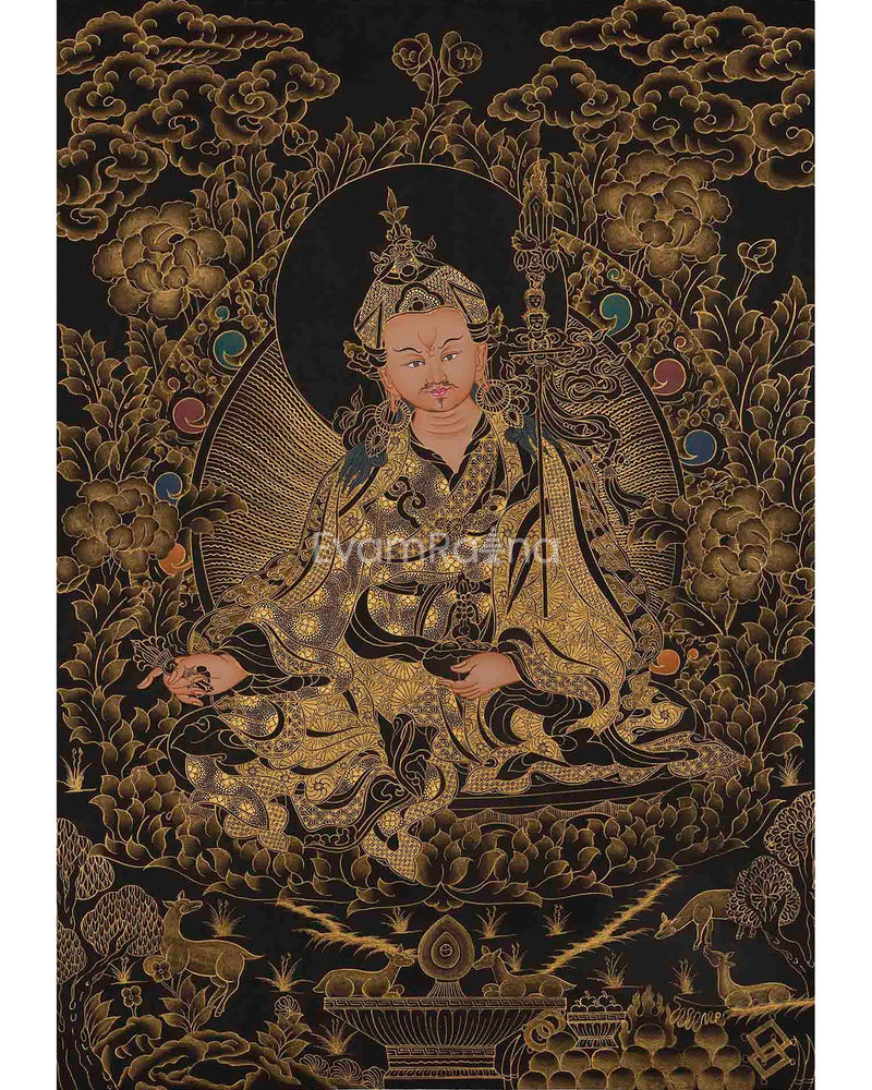 Gold and Black Guru Rinpoche Thangka