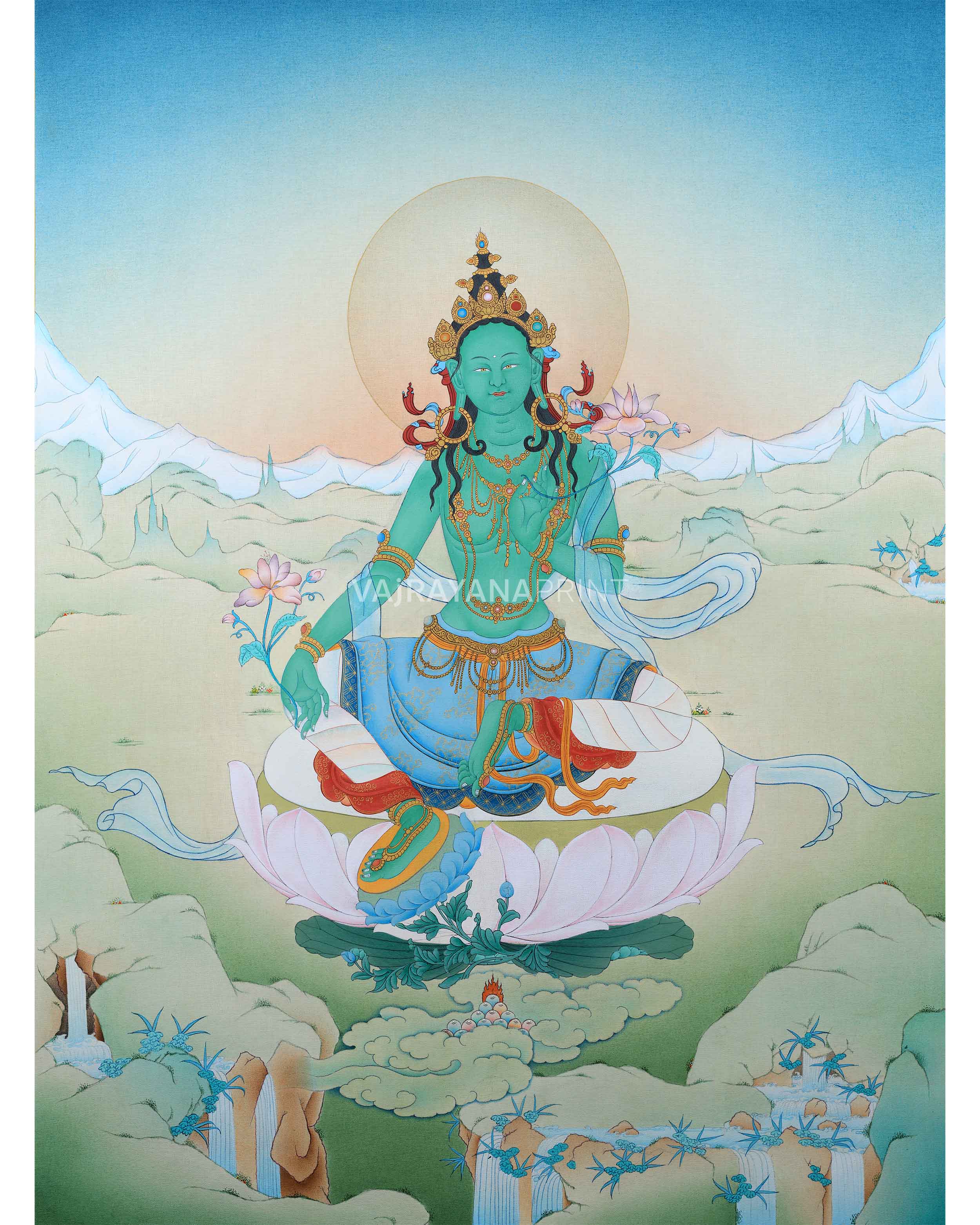 Mother Green Tara Thangka Print | Goddess of Compassion