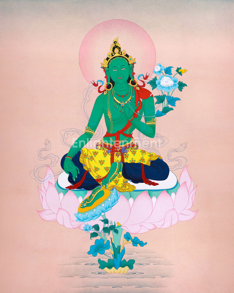 Elegant Green Tara Thangka: Minimalistic Masterpiece