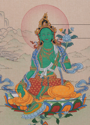 Small Green Tara Meditation Artwork | Buddhist Goddess of Compassion & Protection