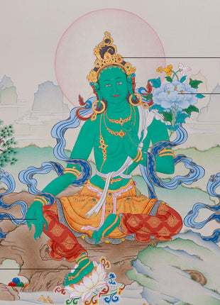 Supreme Mother Green Tara Thangka | Elegant Tibetan Artistry
