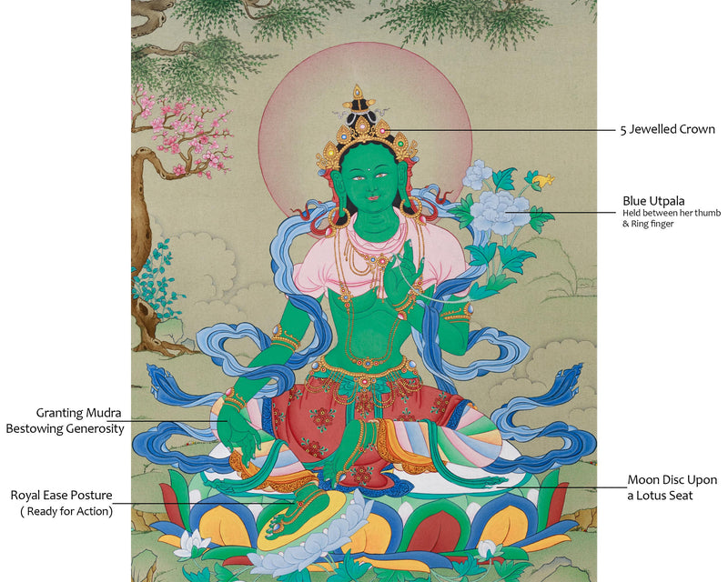 Majestic Green Tara Painting | Goddess of Swift Action | Tibetan Buddhism Decor