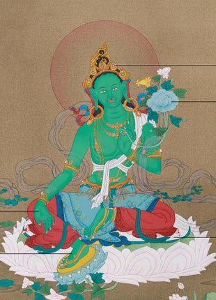 Shyama Green Tara Thangka Painting | Buddhist Goddess of Compassion and Resilience