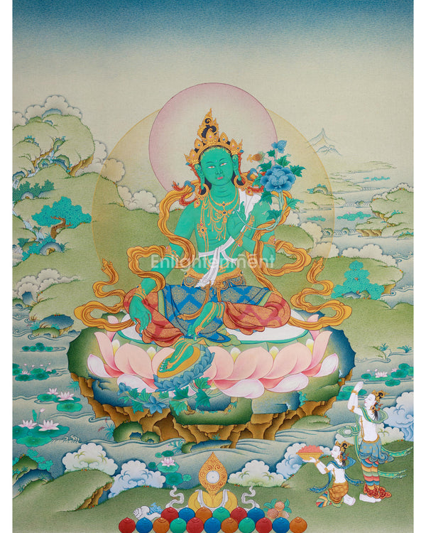 Serene Karma Gadri Thangka of Green Tara