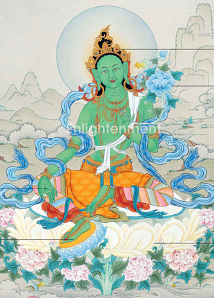 Tibetan Tara Goddess, Mother Green Tara Thangka | Traditional Painting