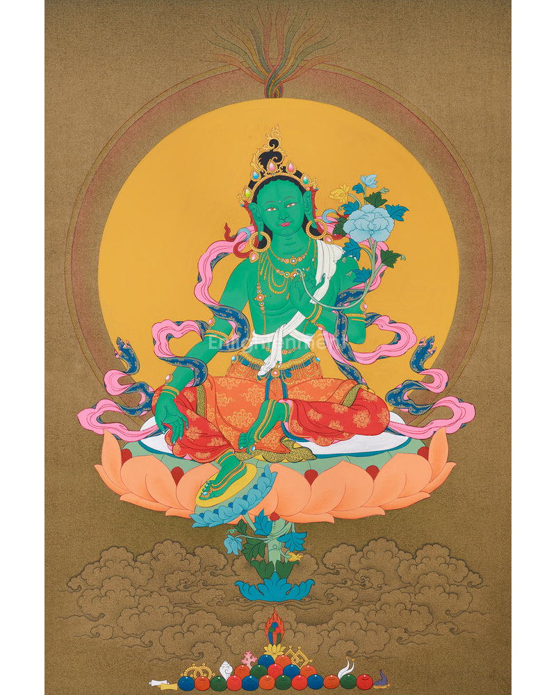 Tara Buddha Thangka | Hand-Painted Green Tara Artwork