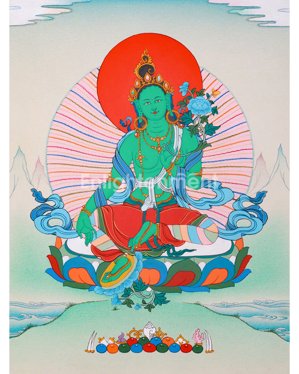 Small Green Tara Thangka for Practice