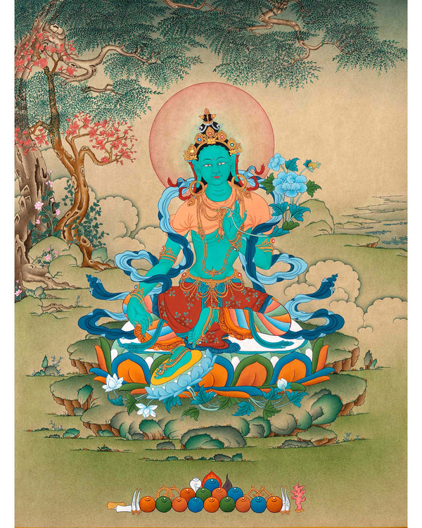 Green Tara Meditation Thangka | Deity of Compassion | Tibetan Art