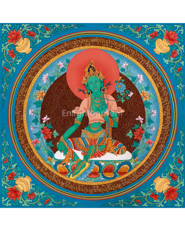 Unique Mantra-Mandala Tara Thangka | Mother Green Tara Artwork