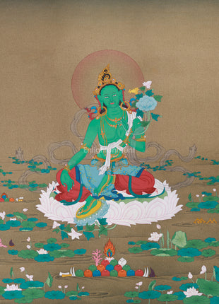 Shyama Green Tara Thangka Painting | Buddhist Goddess of Compassion and Resilience