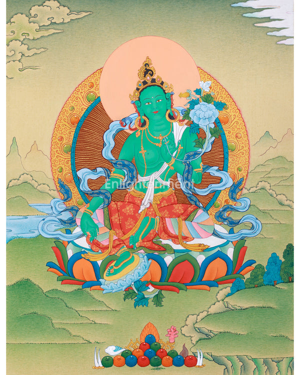 Small Size Green Tara Thangka in Gold