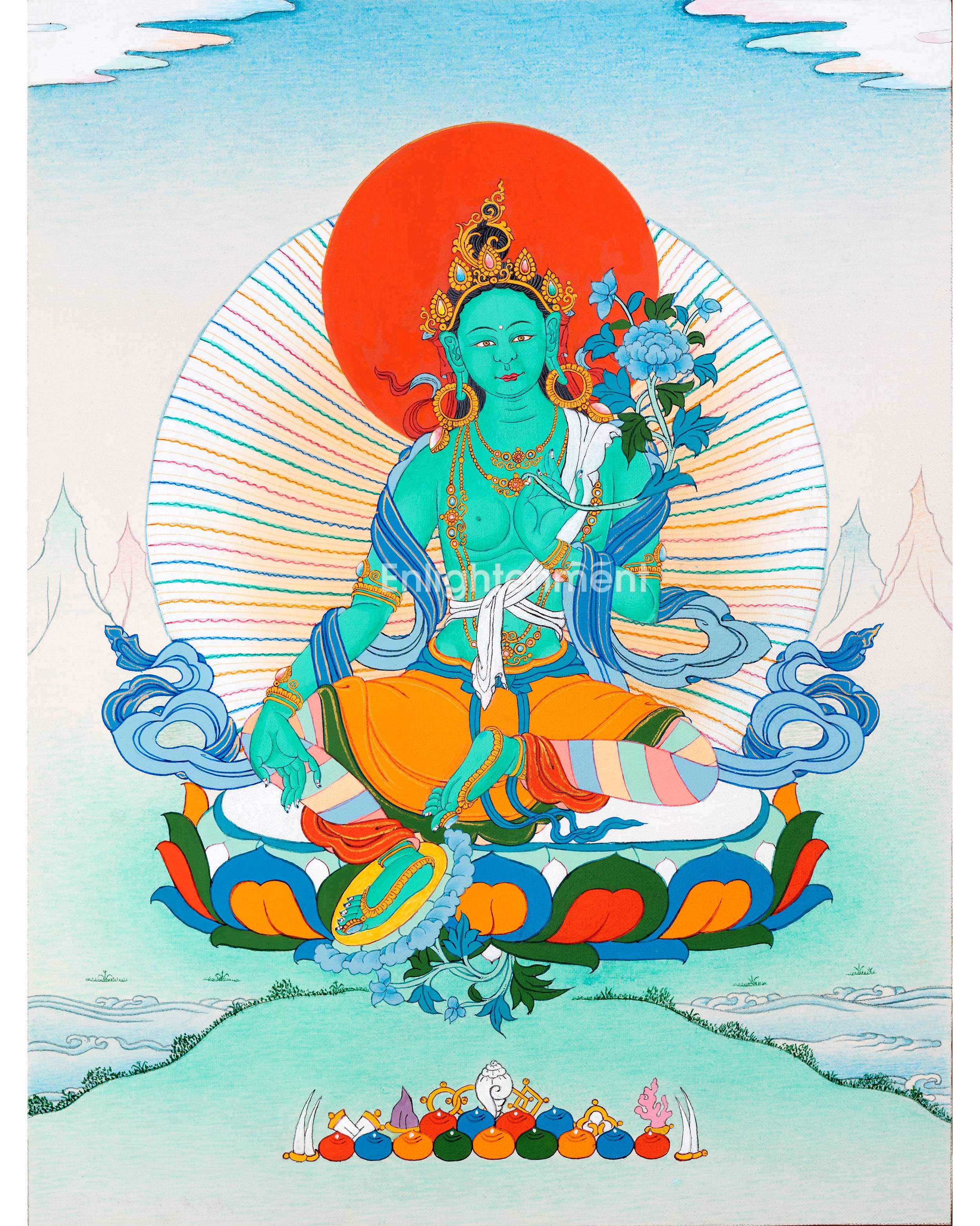 Sacred Art of Tara Goddess | Tibetan Green Tara Thangka