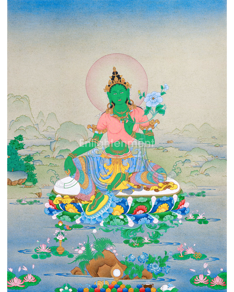 Handpainted Masterpiece Thangka of Green Tara