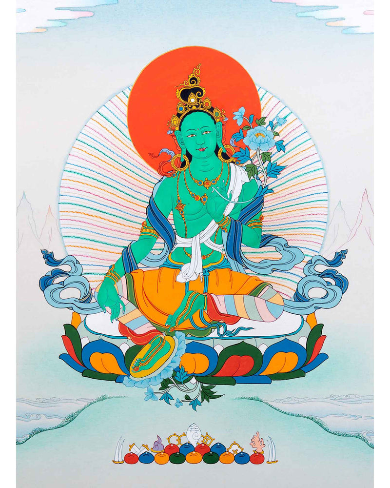 Mother Green Tara Thangka | Traditional Female Buddha