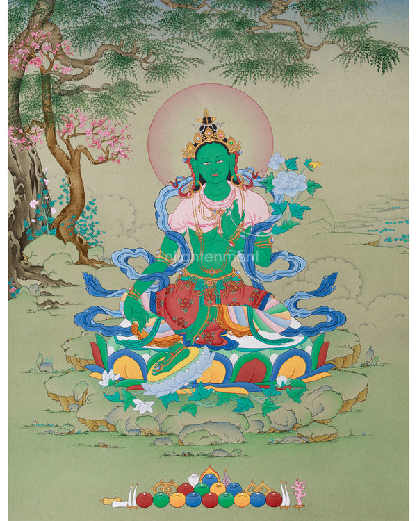 Majestic Green Tara Painting | Goddess of Swift Action | Tibetan Buddhism Decor