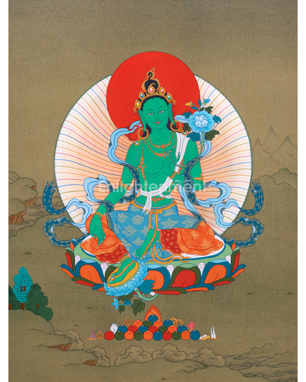 Radiant Mother Tara Thangka | Green Tara | Embrace Divine Protection