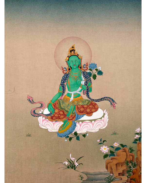 Green Tara Thangka Painting | Traditional Tibetan Art