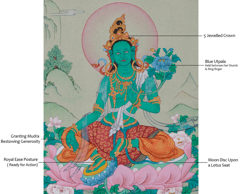 Compassionate Green Tara Thangka – Divine Protection and Healing in Traditional Karma Gadri Style