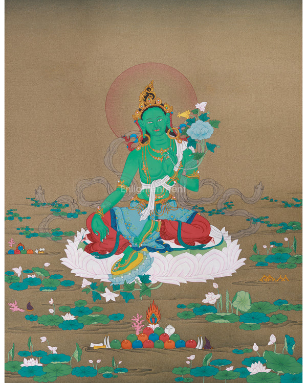 Shyama Green  Tara, Buddhist Goddess Tara Thangka | Embrace Compassion and Resilience