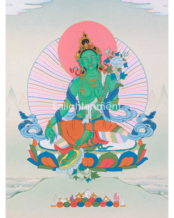 Traditional Arya Tara Thangka | Goddess of Liberation | Hand Painted Green Tara