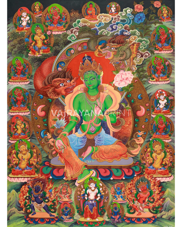 Green Tara Thangka Print for Spiritual Liberation