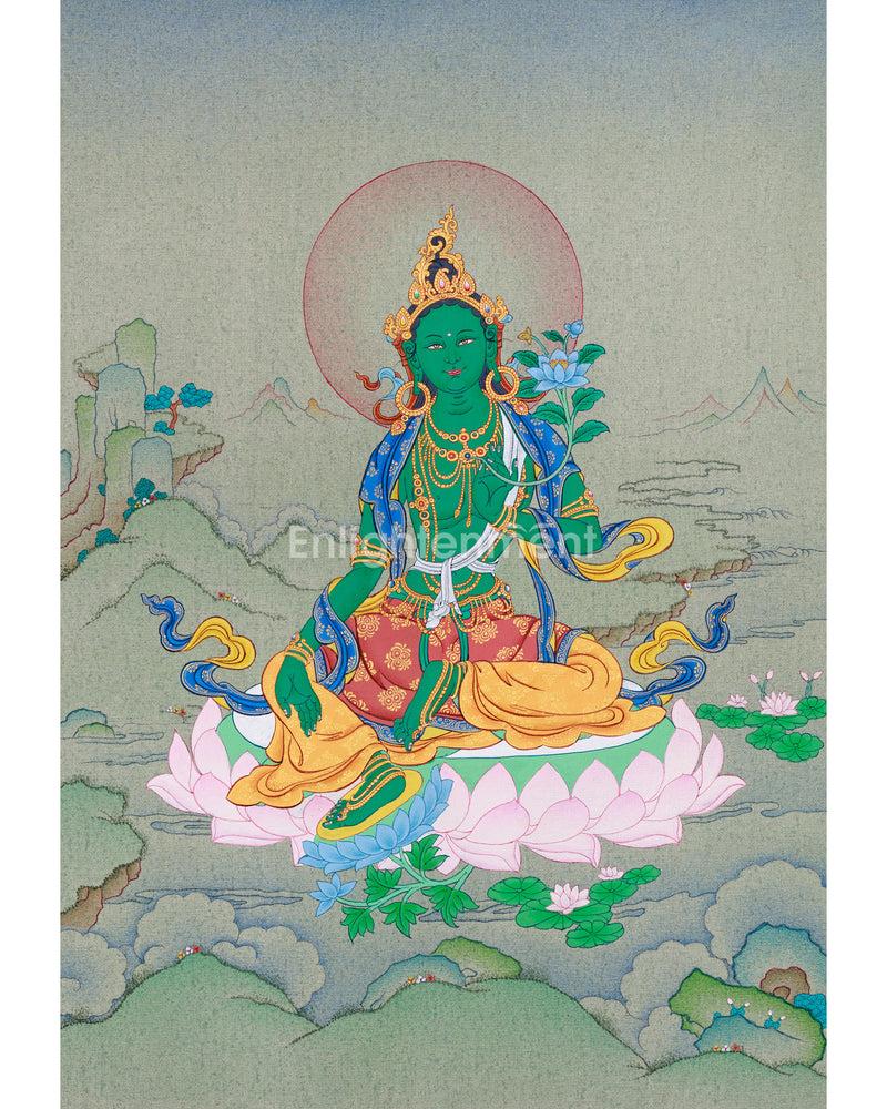 Authentic Green Tara Thangka | Small, Perfect for Meditation