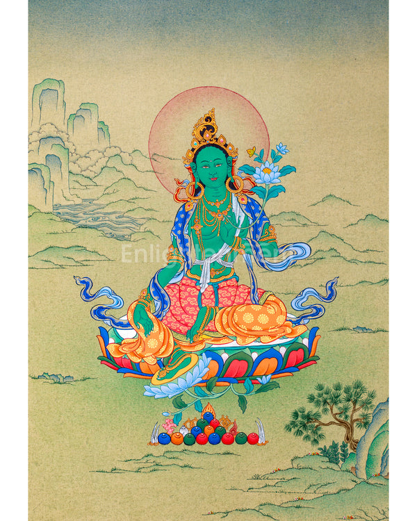 Green Tara Figurine | Buddhist Deity Tara Thangka