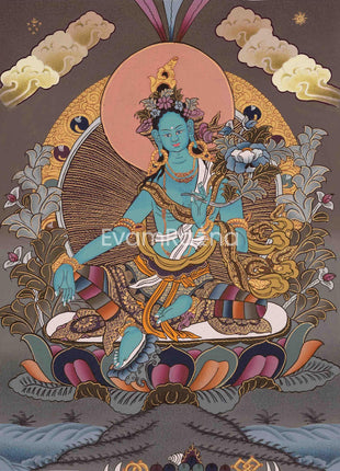 Original Hand-Painted Green Tara Thangka | Tibetan Female Bodhisattva Painting