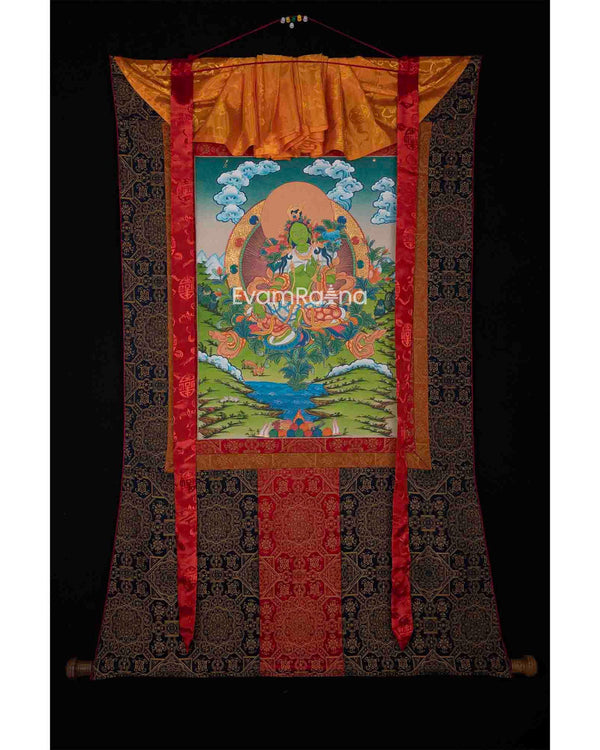 Green Tara Thangka With Brocade