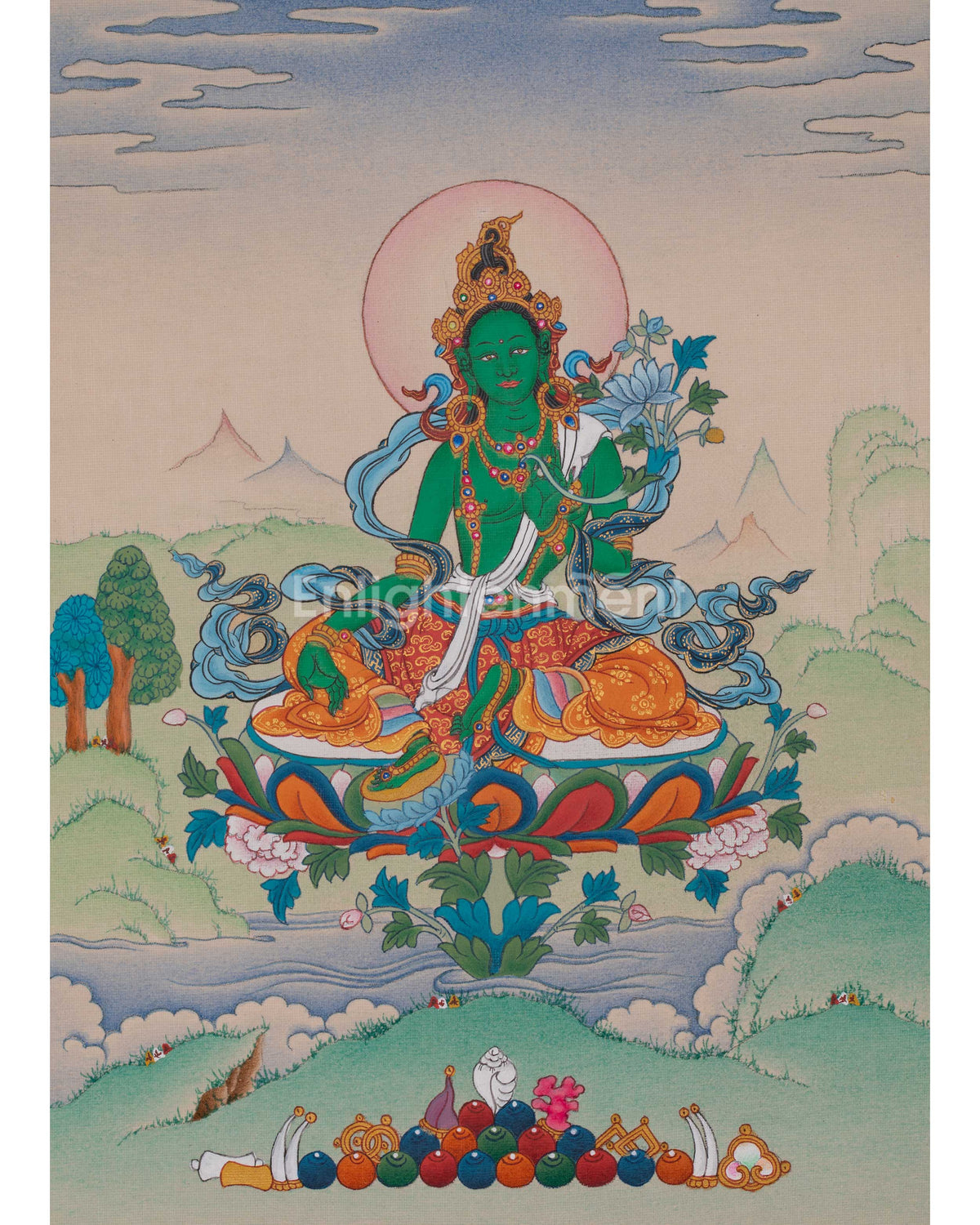 Green Tara Buddhist Deity Thangka