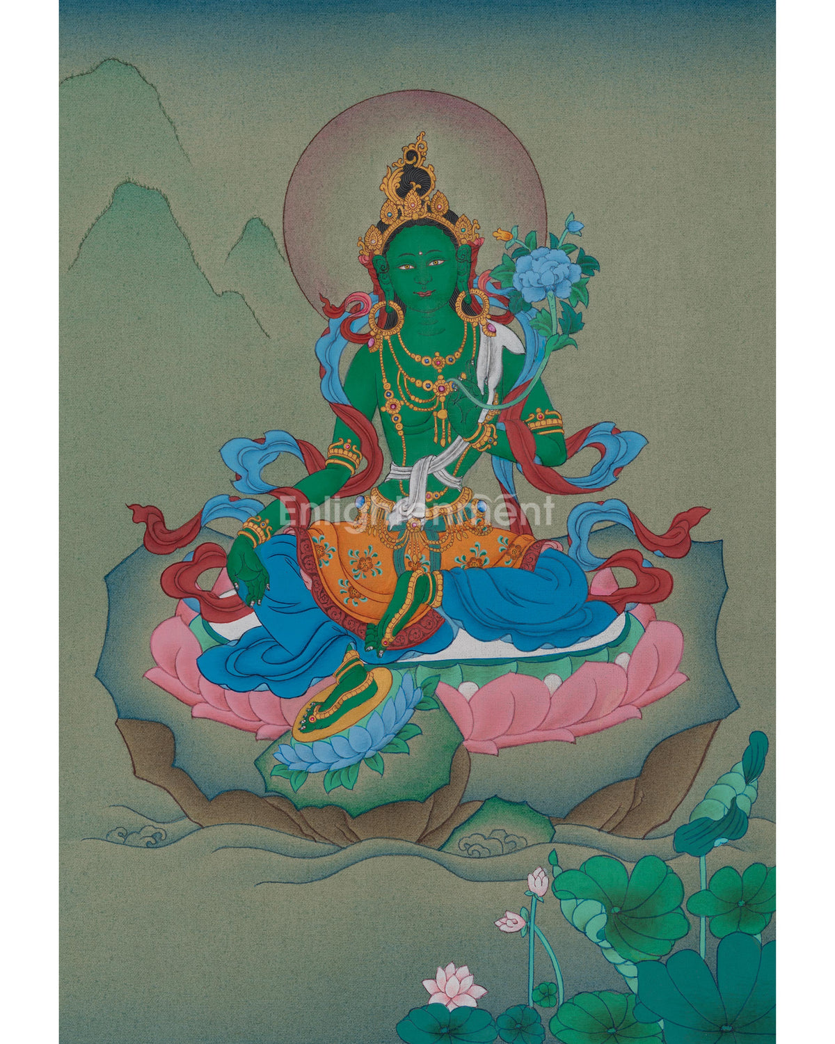 Green Tara Sacred Thangka Art 