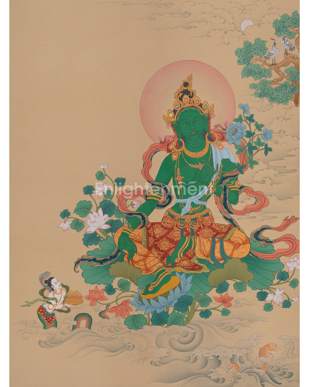 Green Tara Traditional Thangka 