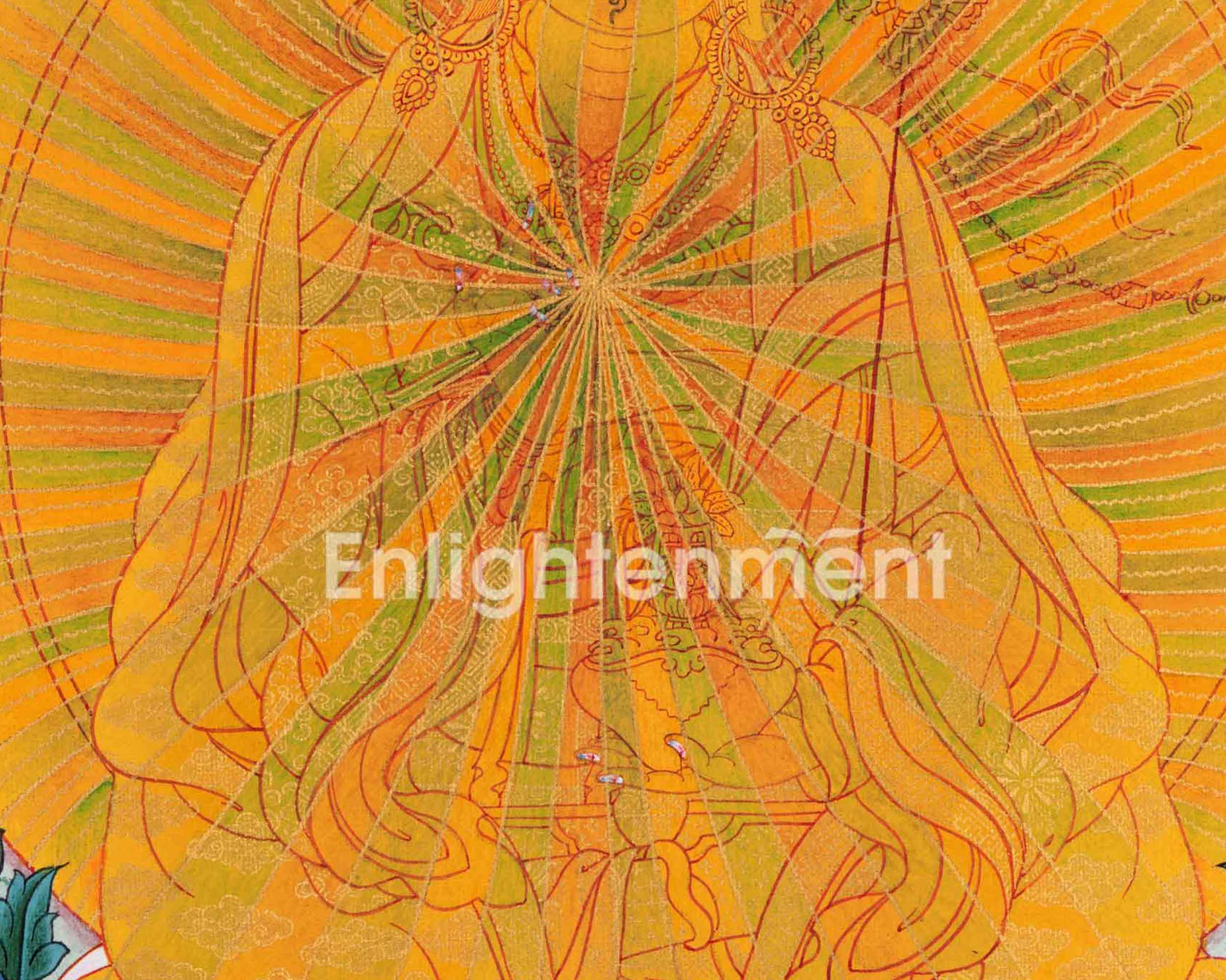 Lotus Master Guru Rainbow Body Thangka | Tibetan Buddhist Guru Rinpoche | Art Using Genuine 24K Gold