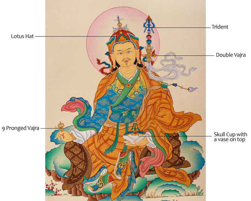 Sacred Lotus Master Guru Rinpoche Thangka | Traditional Lhasa's Stone Pigments | Sacred Tibetan Art