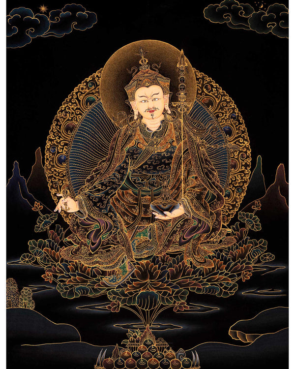 Small Gold on Black Thangka of Guru Rinpoche