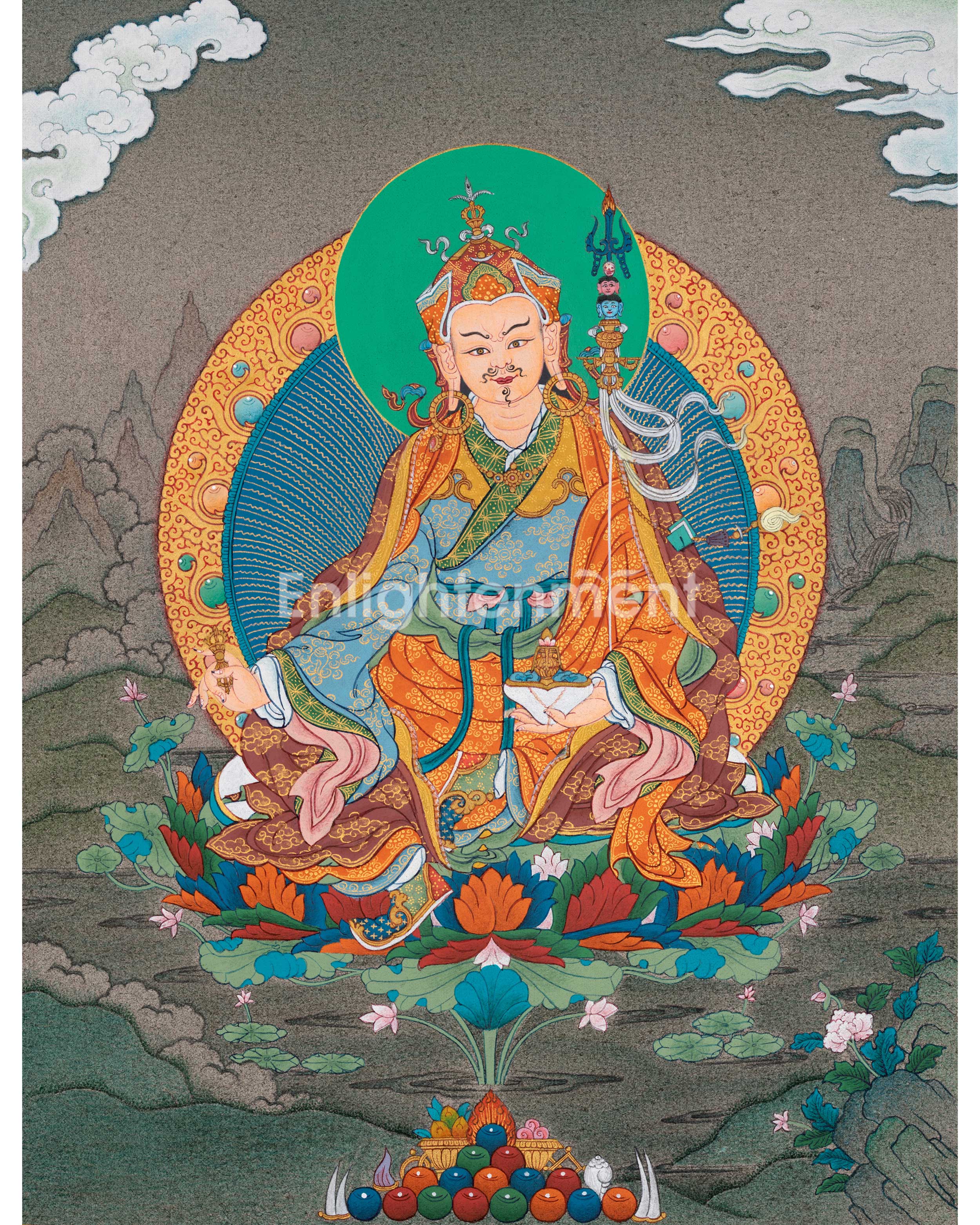 Guru Rinpoche Thangka: 24K Gold Painting