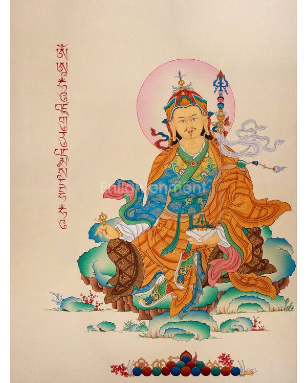 Sacred Lotus Master Guru Rinpoche Thangka | Traditional Lhasa's Stone Pigments | Sacred Tibetan Art