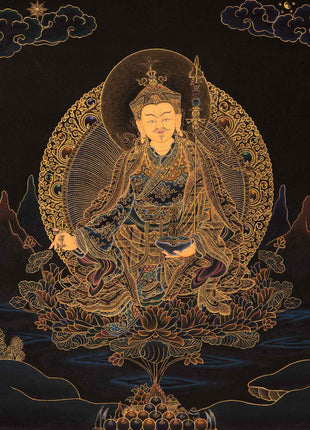 Guru Rinpoche Tibetan Thangka | Genuinely Gold Gilded Buddhist Art
