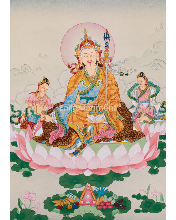 Guru Rinpoche with Consorts: Mandarva & Yeshe Tsogyal Thangka