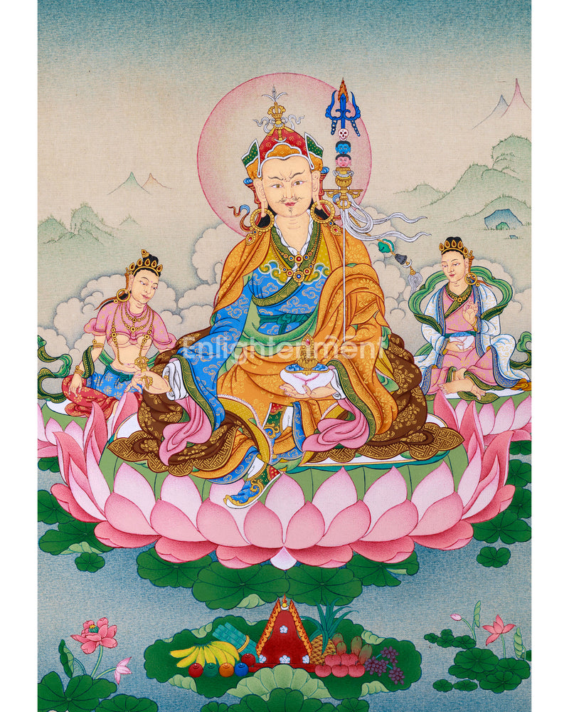 Unique Depiction of Guru Padmasambhava with Yeshe Tsogyal & Mandarava