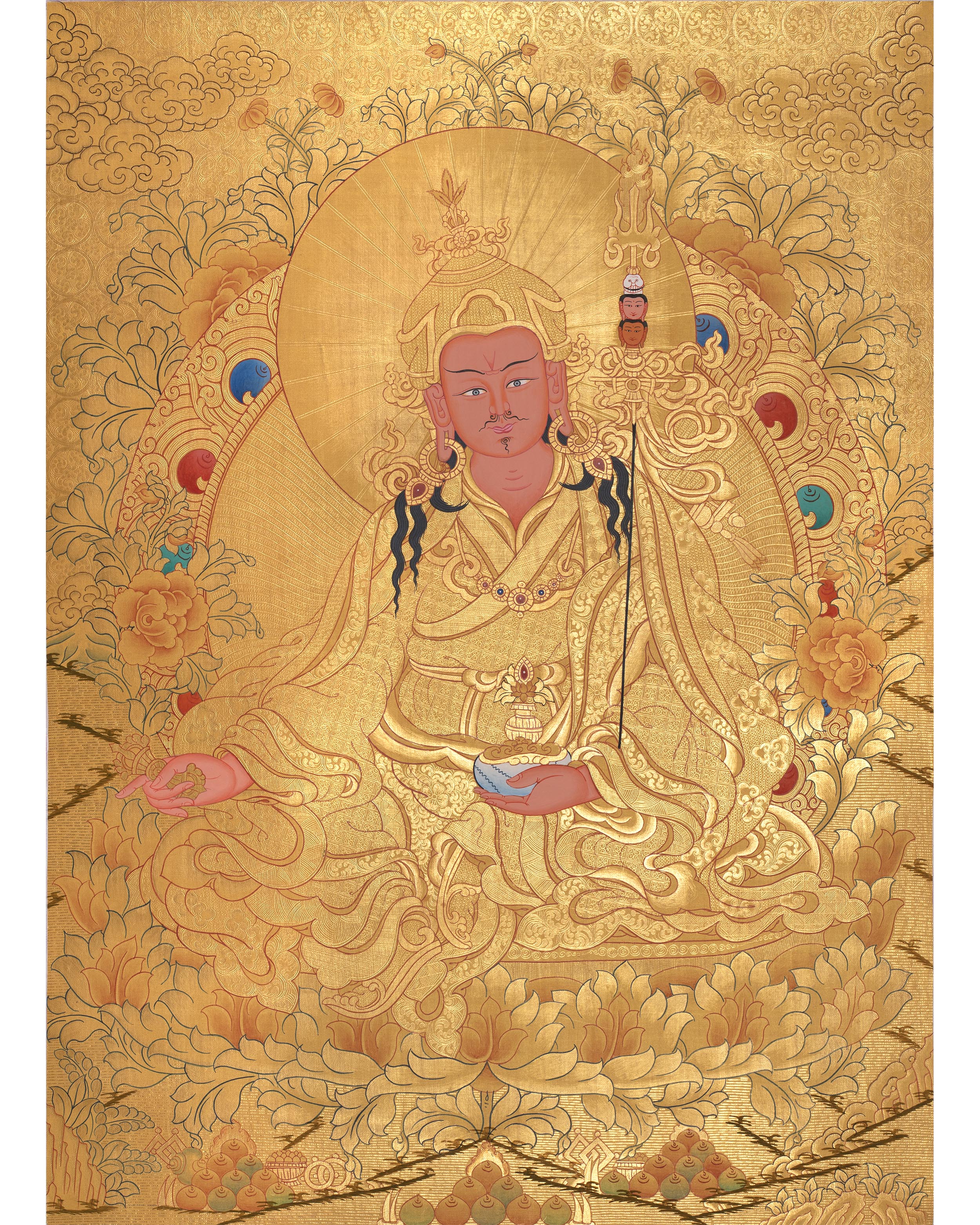 Gold Guru Rinpoche Thangka | High-Quality Thangka Painting