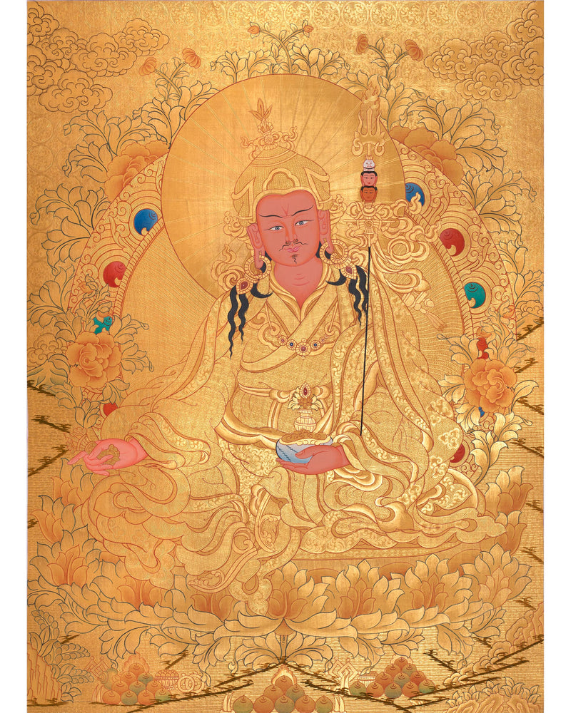 Gold Guru Rinpoche Thangka | High-Quality Thangka Painting