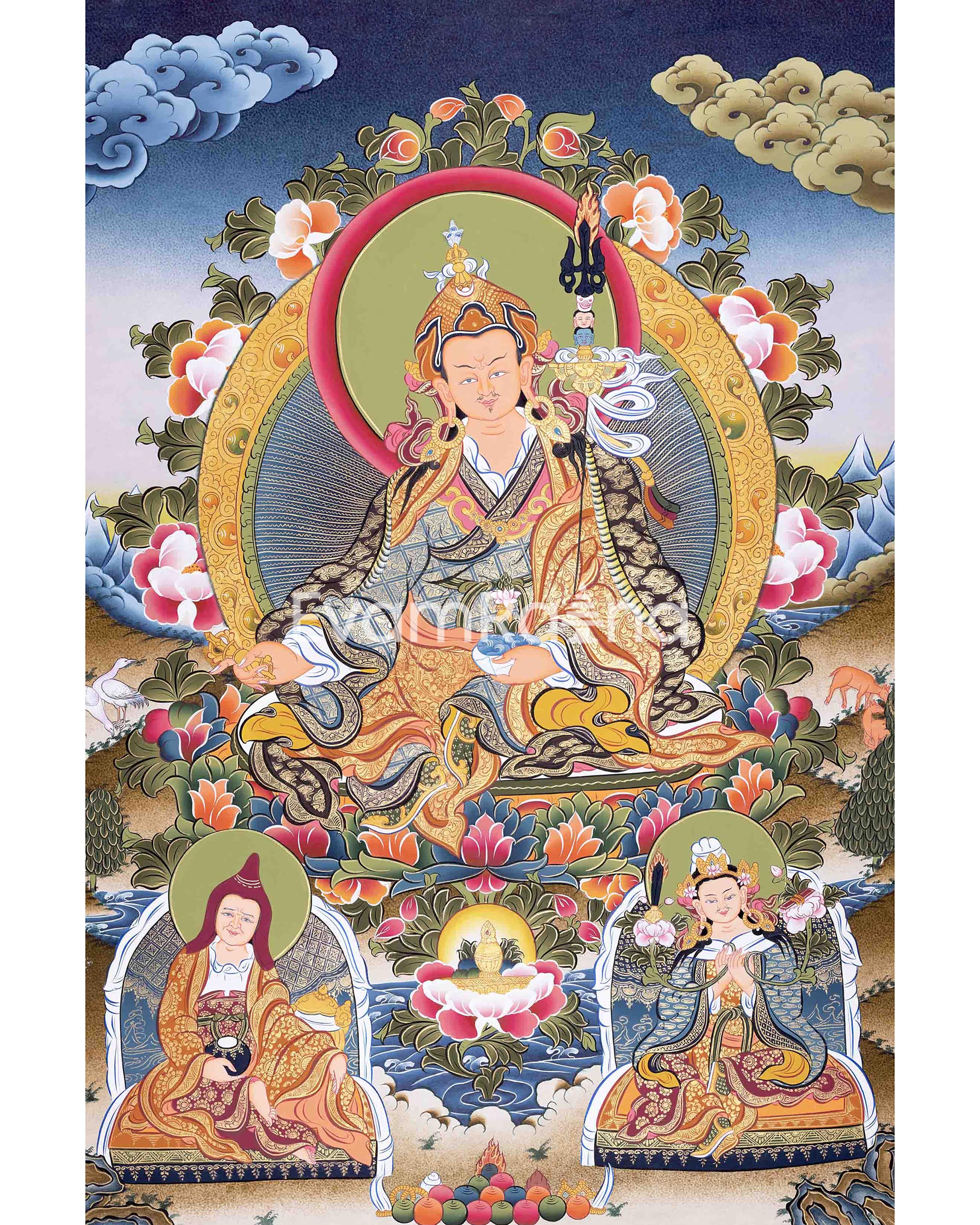 Original Hand-Painted Padmasambhava Guru Rinpoche Thangka Painting | Tibetan Buddhist Wall Hanging Painting