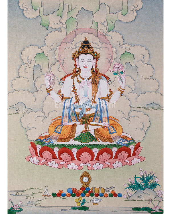 Hand-Painted 4 armed Avalokiteshvara