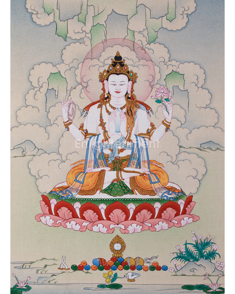 Hand-Painted 4 armed Avalokiteshvara