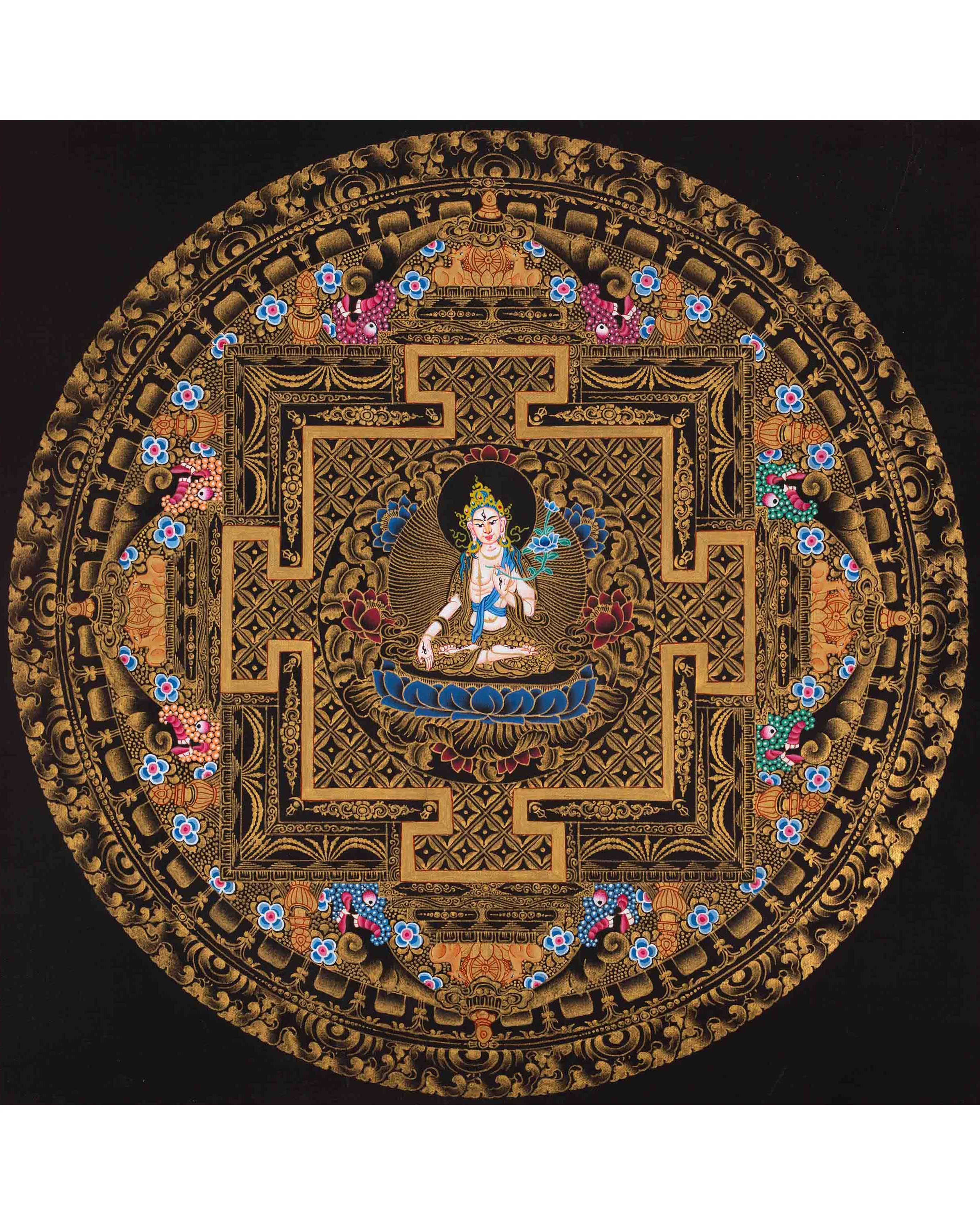 Original Hand Pained White Tara Mandala Thangka Painting
