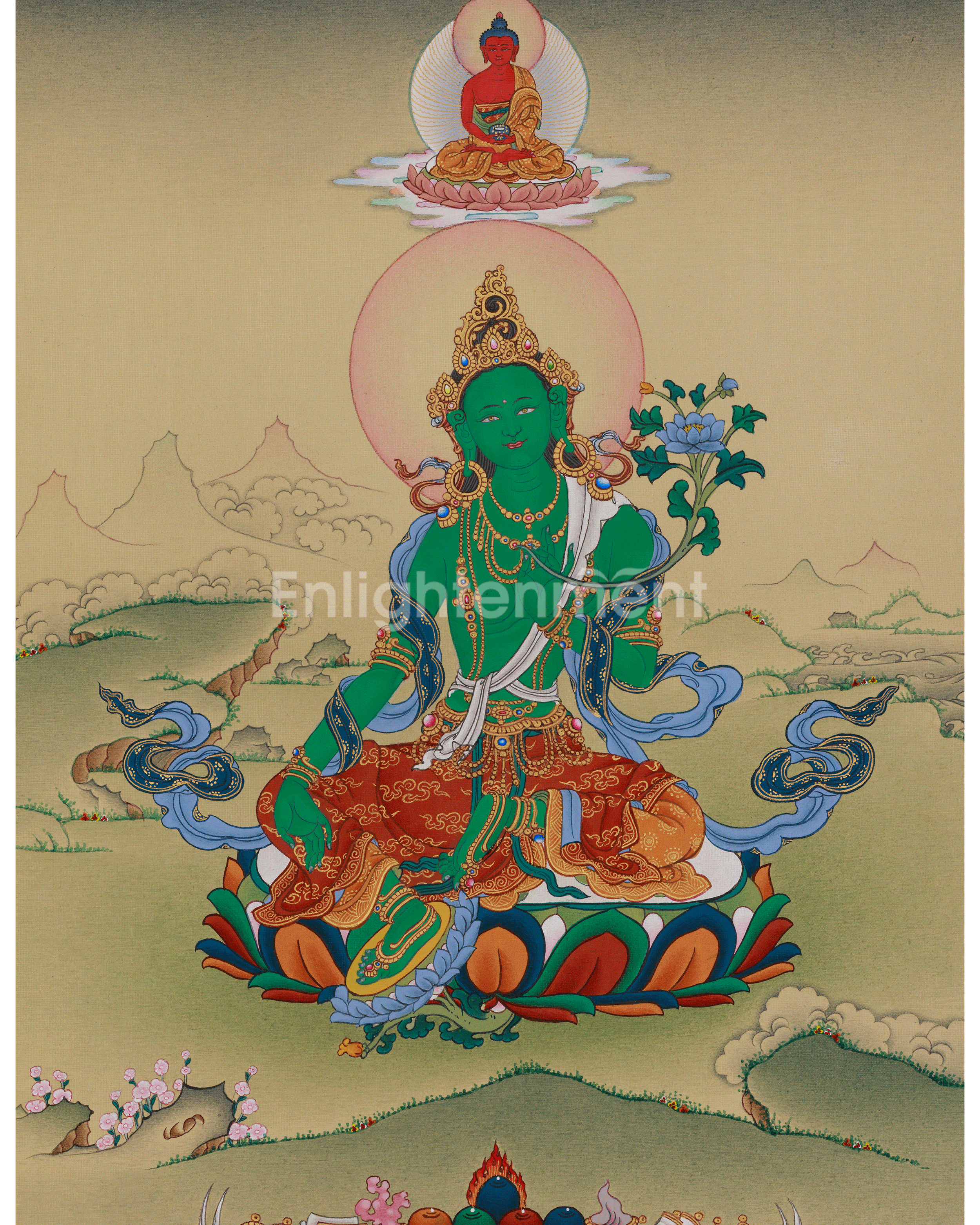 Hand Painted Green Tara Thangka 