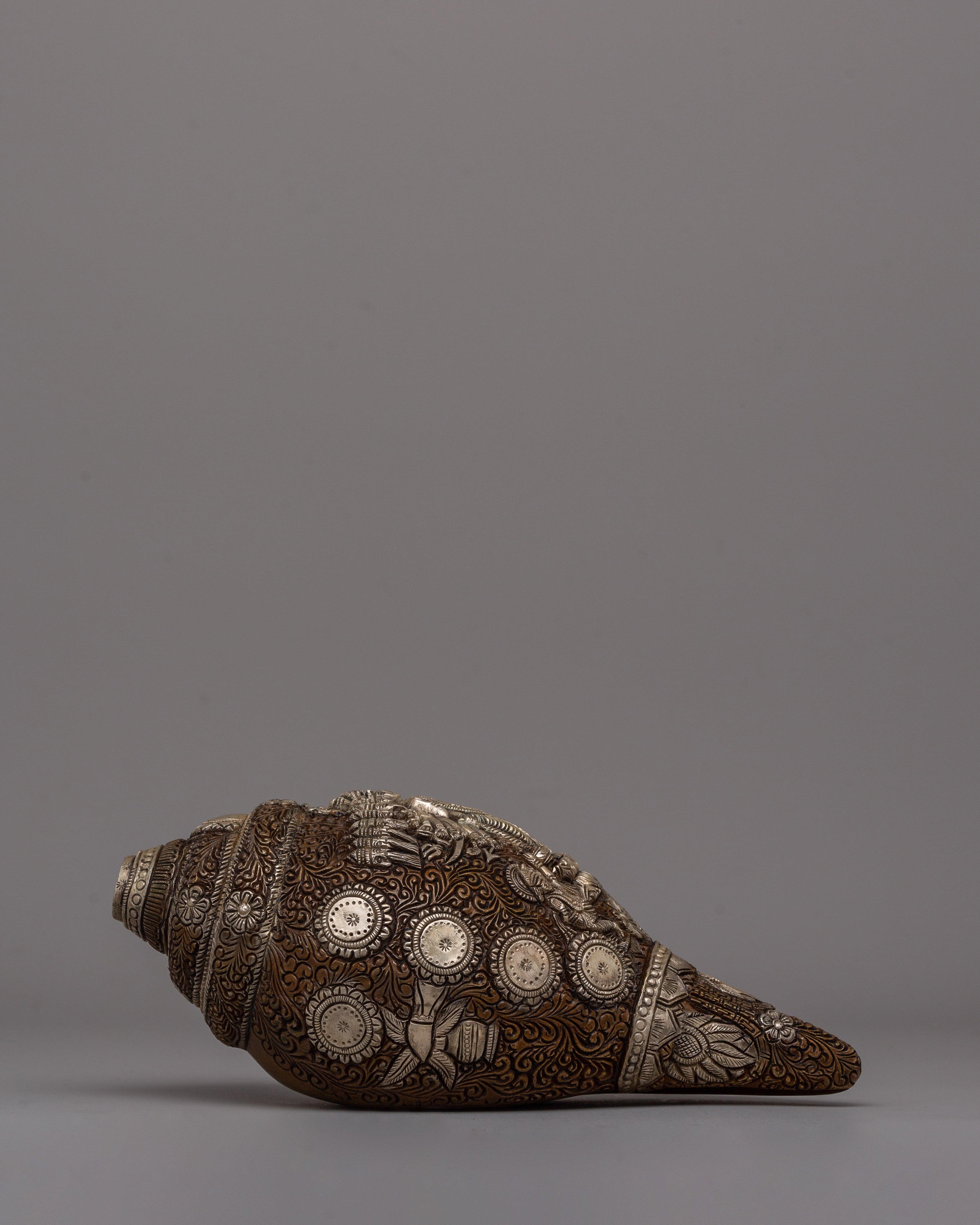 Handmade Oxidized Copper Ritual Conch | Tibetan Buddhist Collectible A