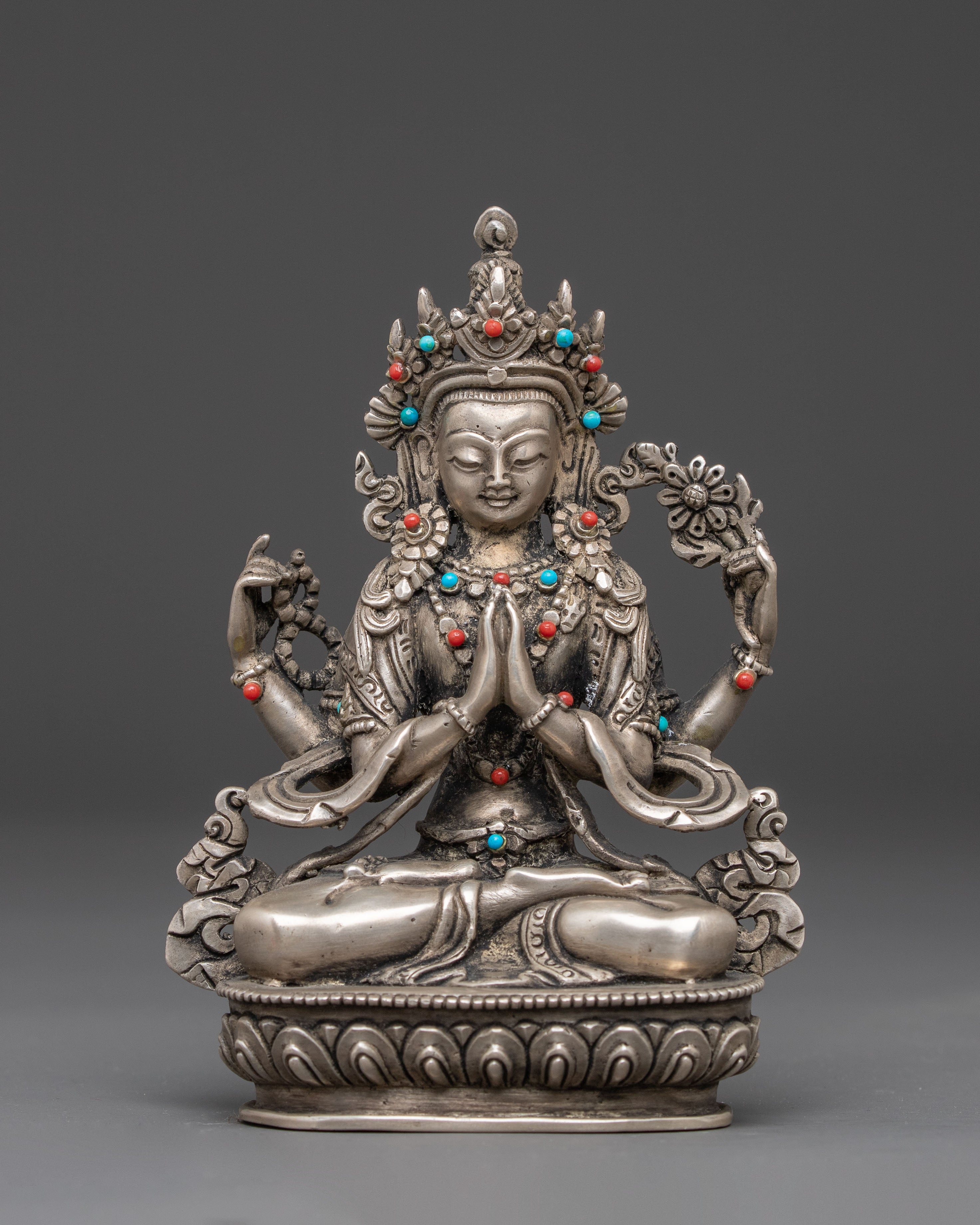 Handmade Silver Chenrezig Statue
