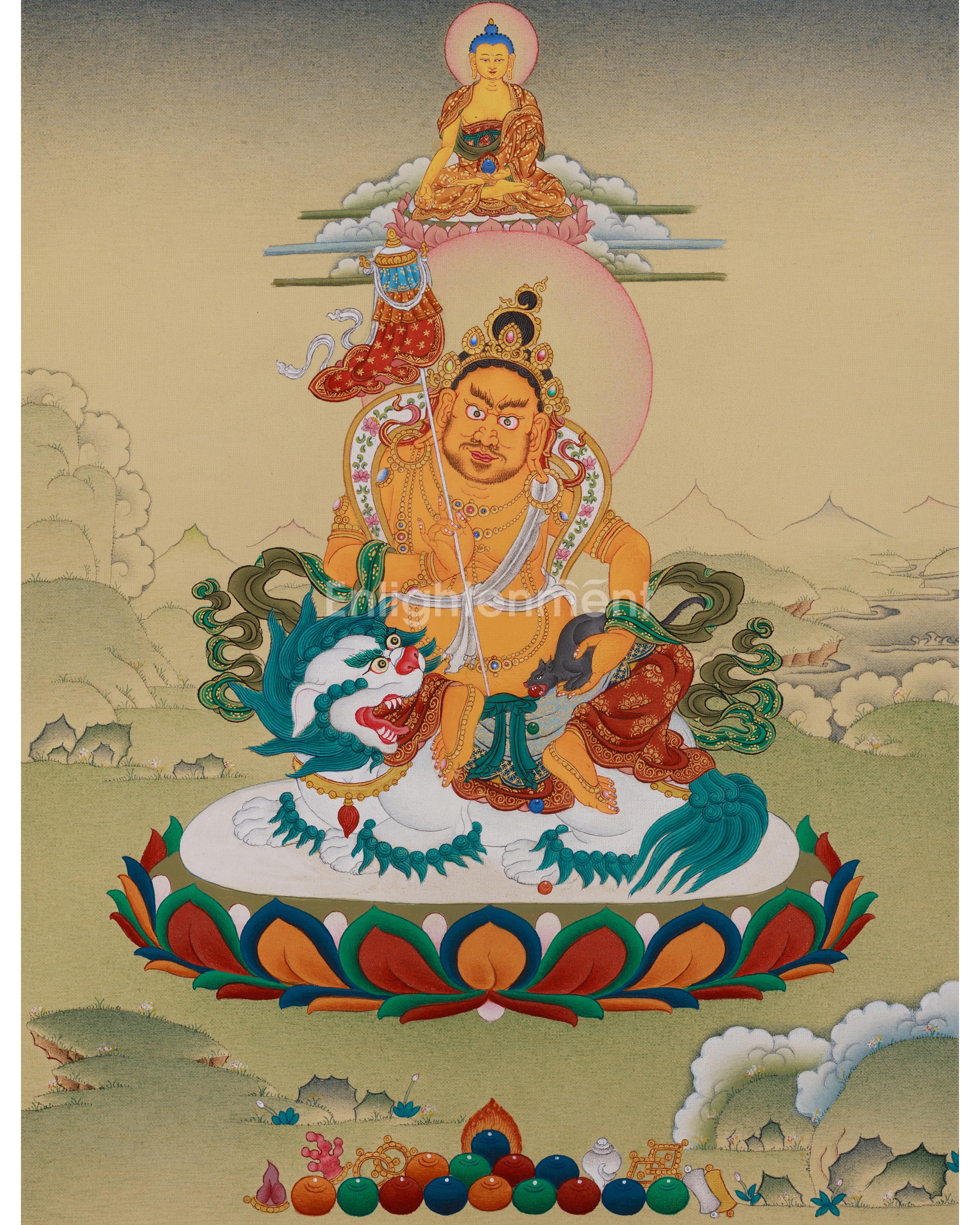 Himalayan Thangka of Namtoshe with Ratnasambhava
